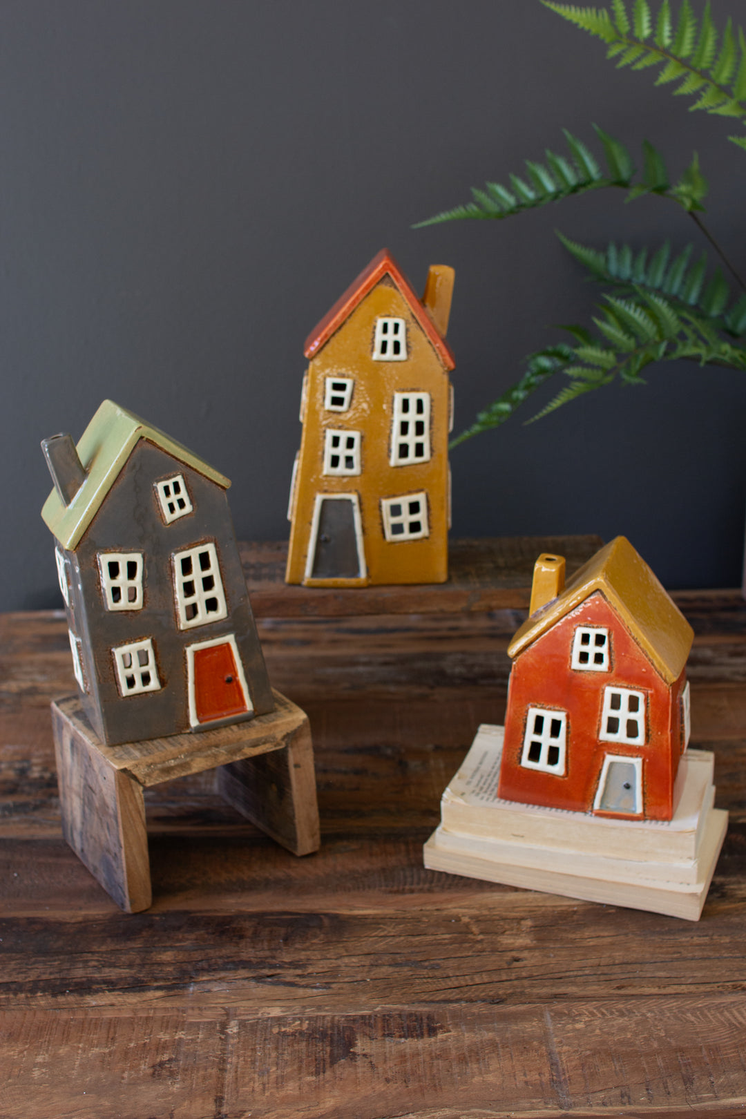 Set of 3 Wonky Ceramic Houses