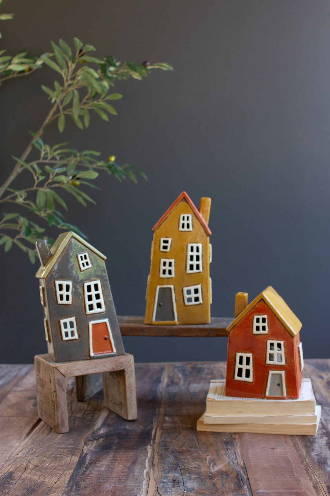 Set of 3 Wonky Ceramic Houses