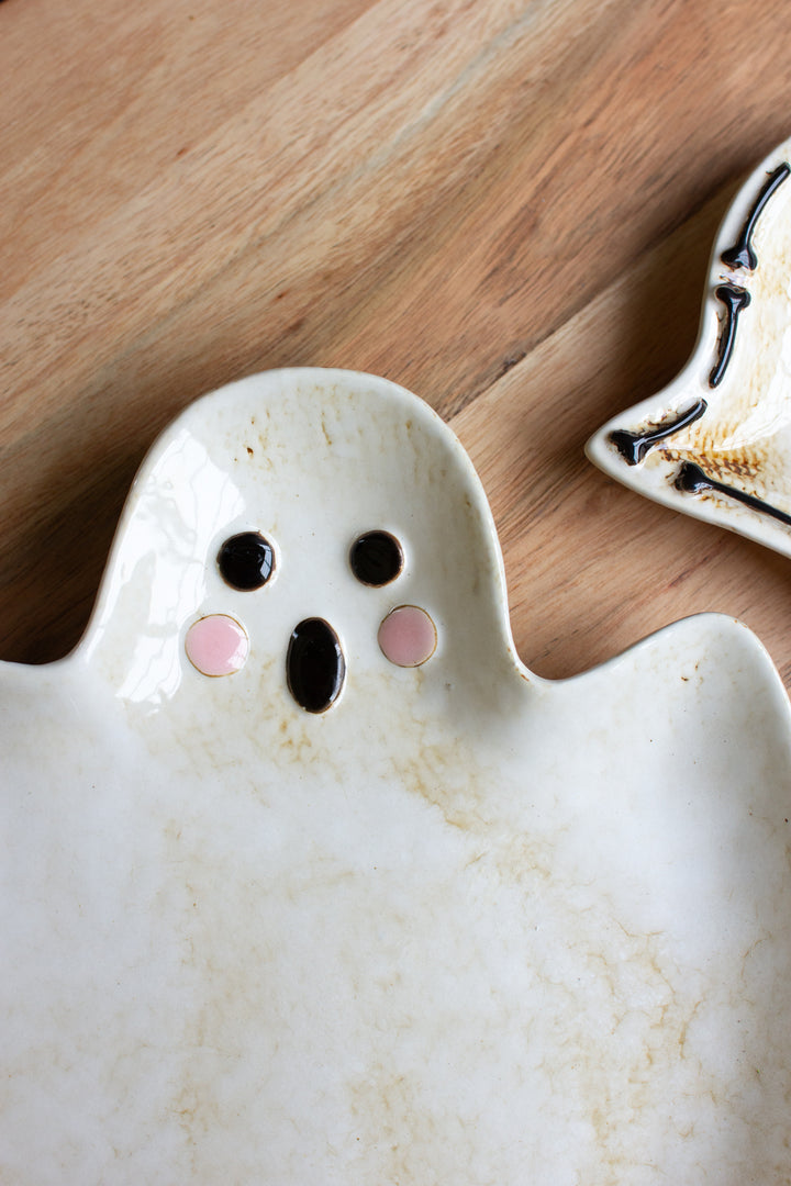 Set of 2 Ceramic Boo and Ghost Serving Platters