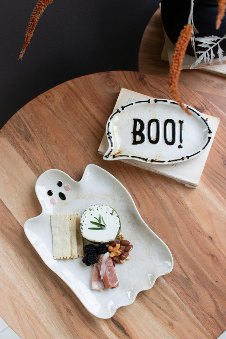 Set of 2 Ceramic Boo and Ghost Serving Platters