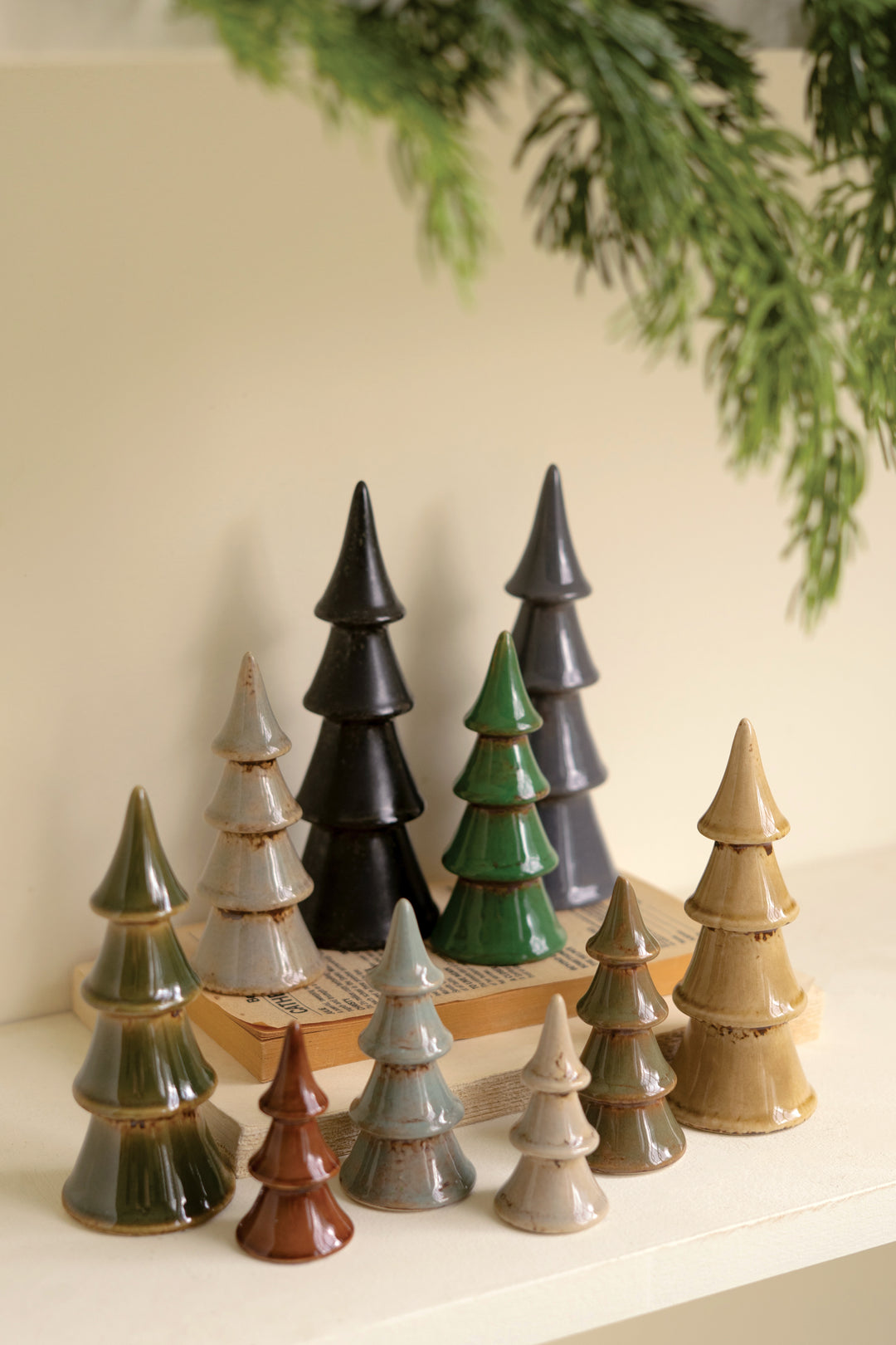 Set of 10 Ceramic Christmas Trees