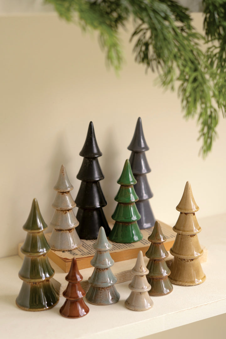 Set of 10 Ceramic Christmas Trees