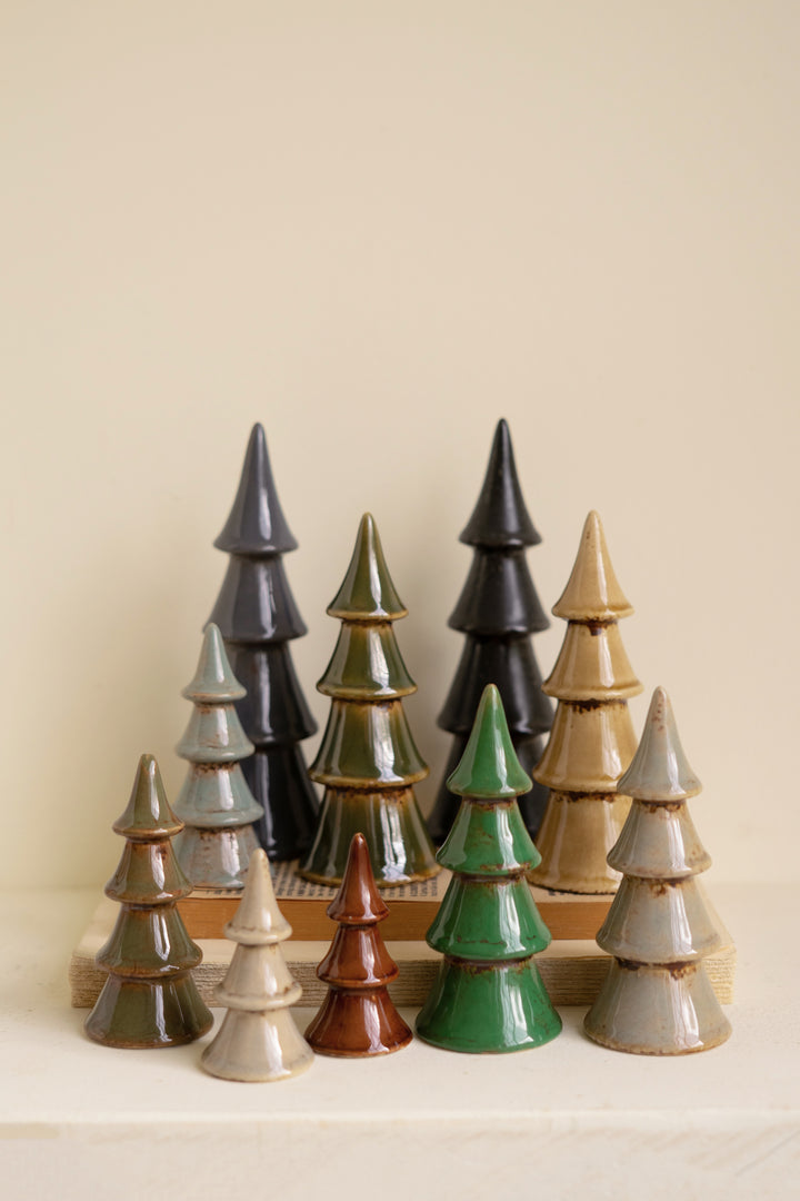 Set of 10 Ceramic Christmas Trees
