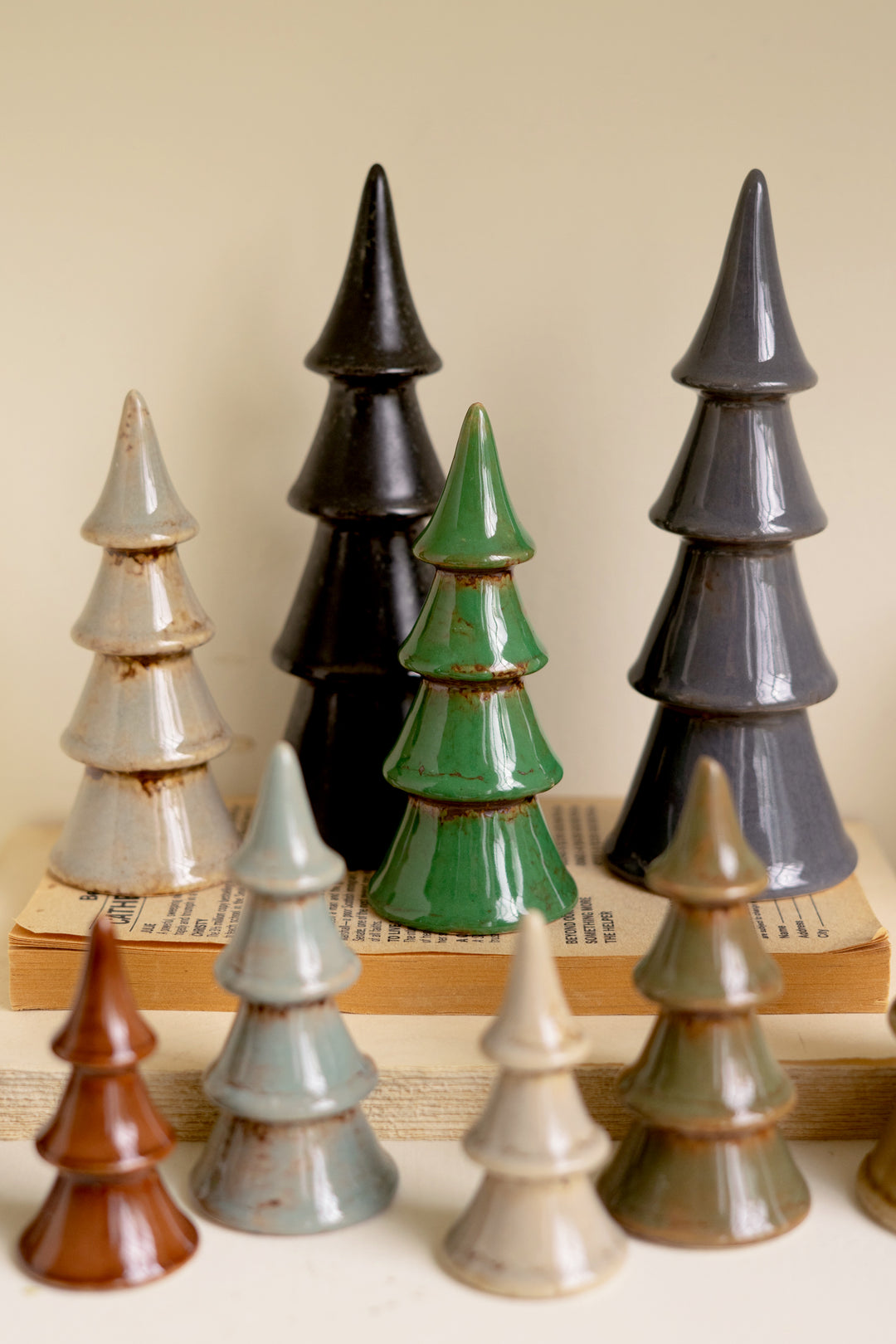Set of 10 Ceramic Christmas Trees
