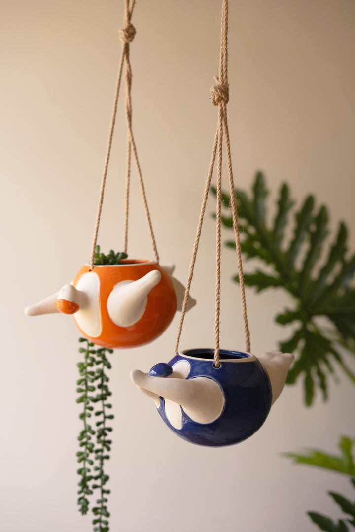 Set of 2 Hanging Ceramic Swimmers Planters