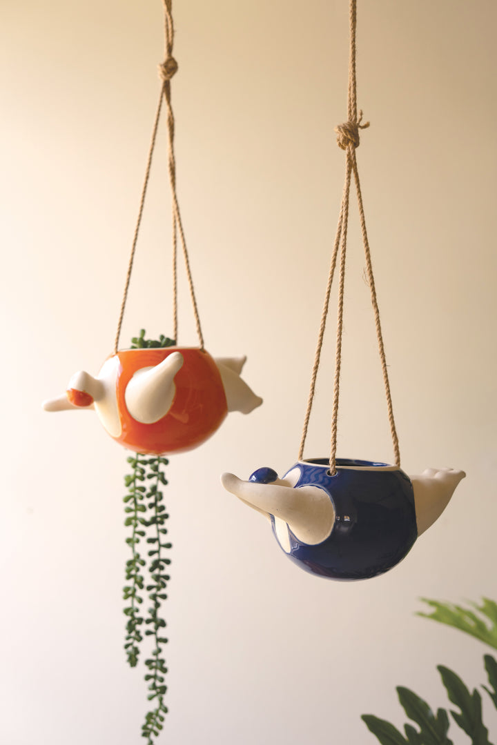 Set of 2 Hanging Ceramic Swimmers Planters