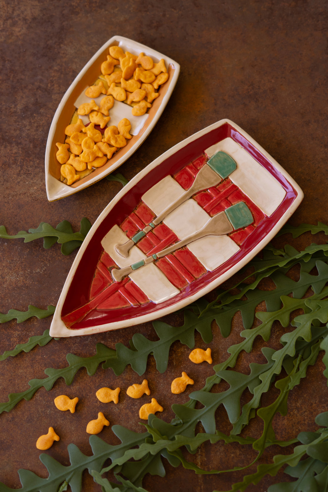 Set of 2 Ceramic Boat Platters