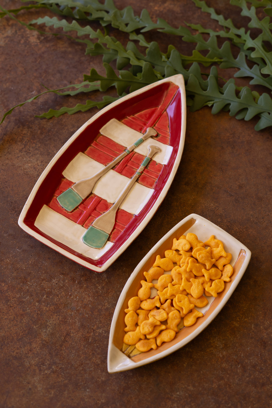 Set of 2 Ceramic Boat Platters