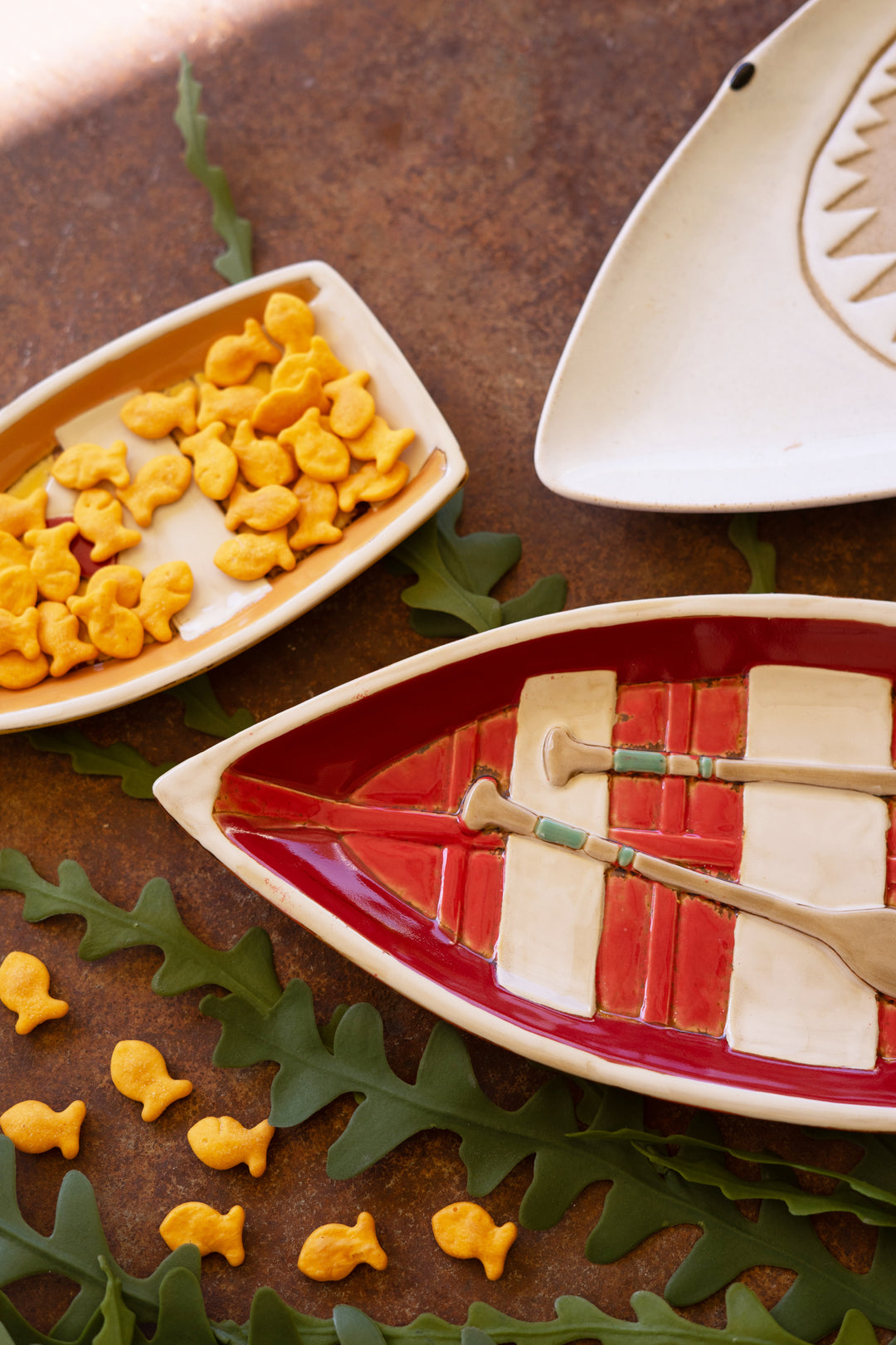 Set of 2 Ceramic Boat Platters