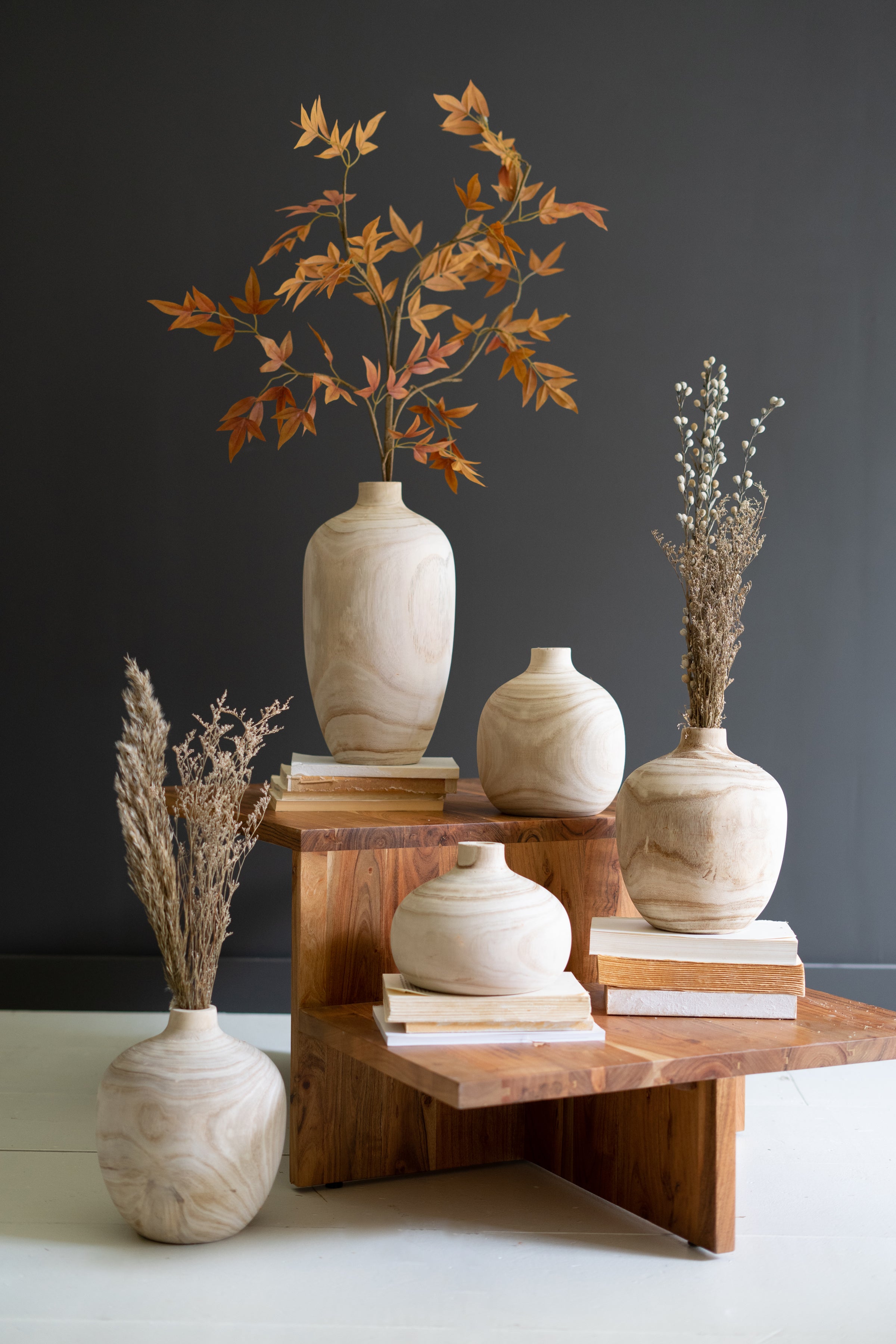 Kalalou Carved Wooden Bulb Vase - Thumbnail 2