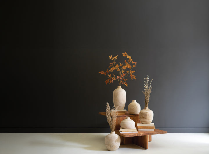 Set Of 5 Carved Wooden Bulb Vases