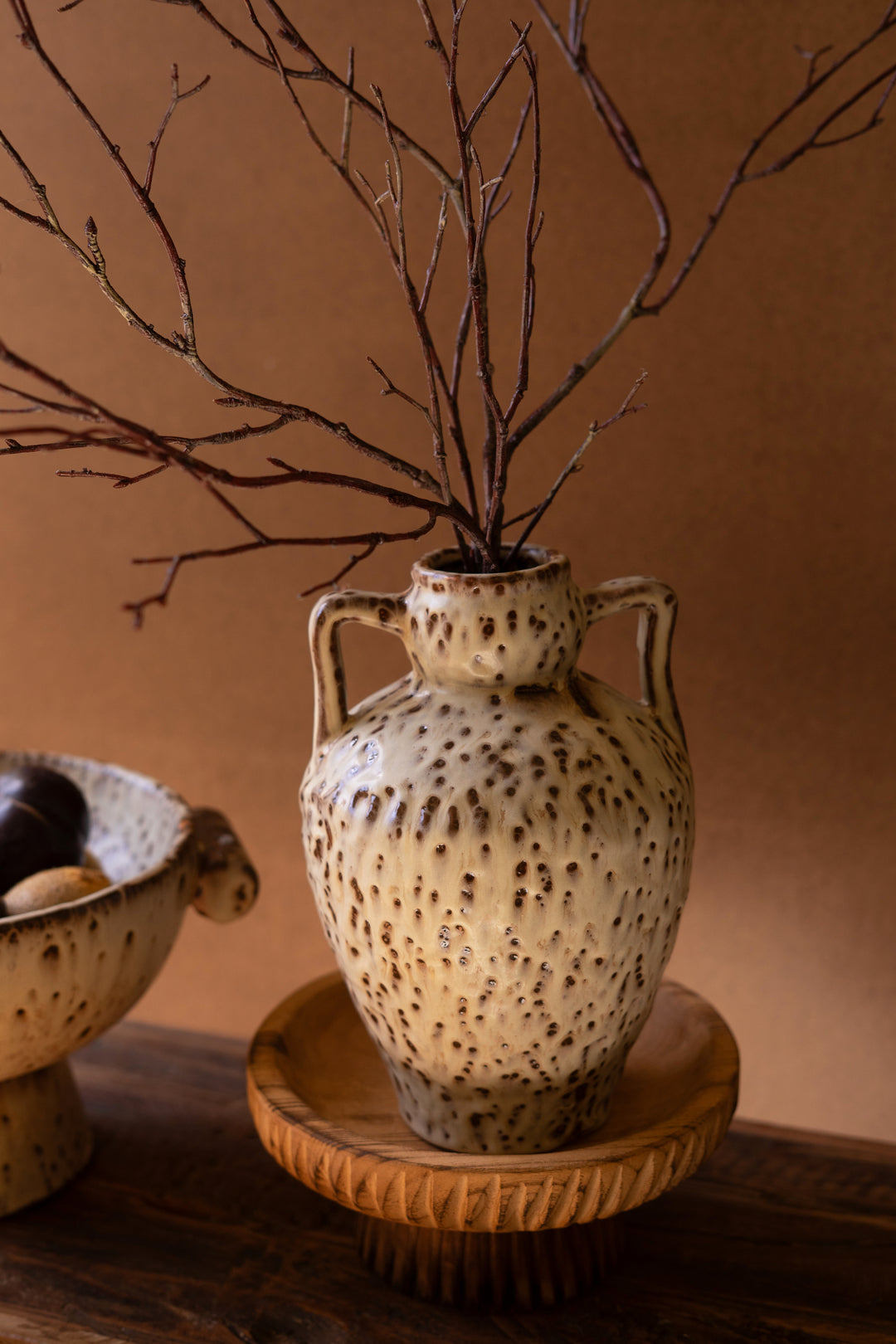 Rustic Ceramic Urn with Two Handles