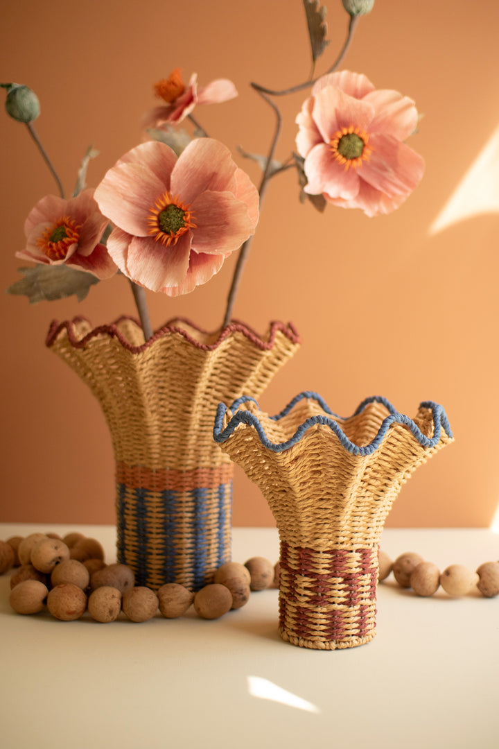 Set of 2 Twisted Paper Vases with Ruffled Rims