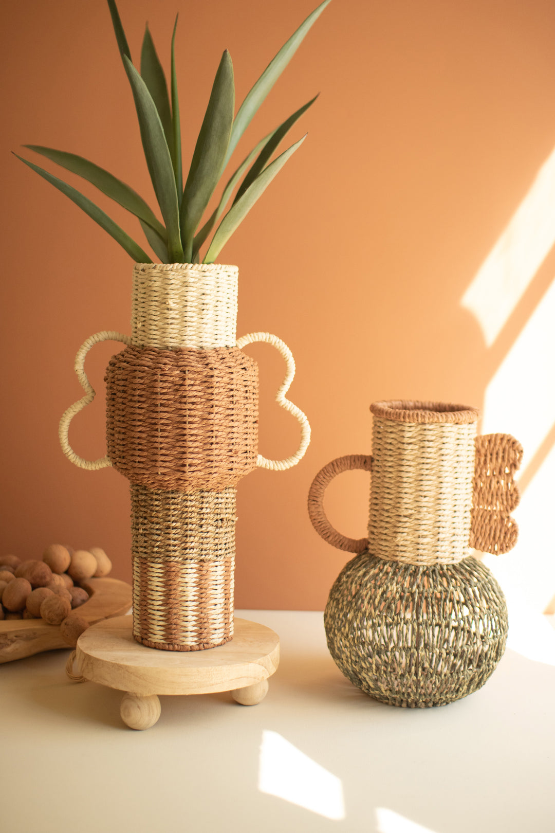 Set Of Two Twisted Paper Urns