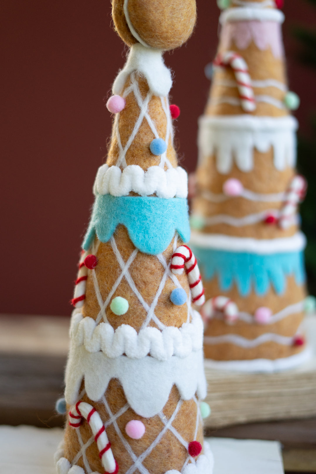 Set of 2 Felt Gingerbread Christmas Trees