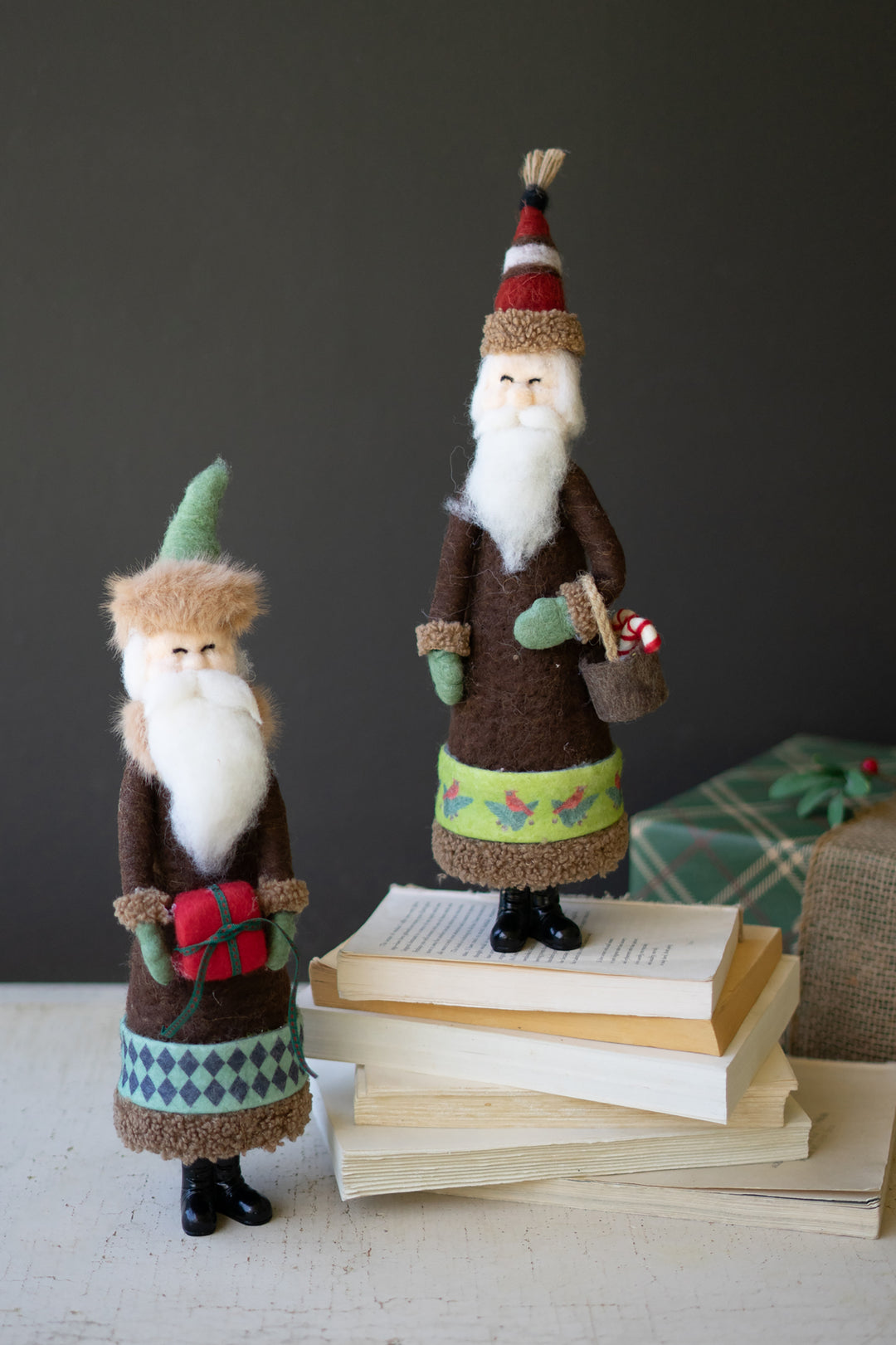 Set of 2 Felt Old World Santas