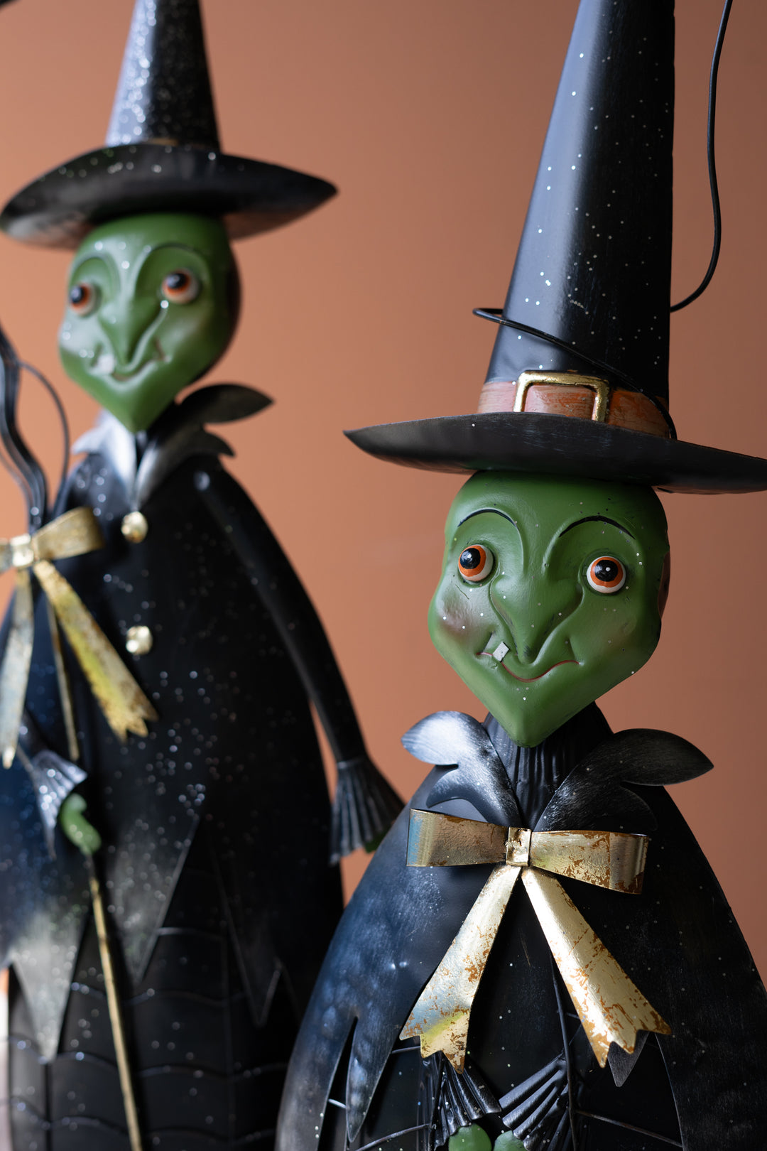 Set of 2 Painted Metal Halloween Witches