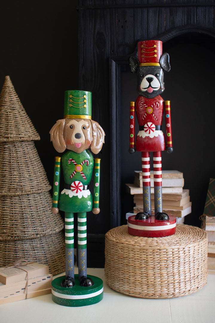 Set of 2 Painted Metal Christmas Dog Nutcrackers