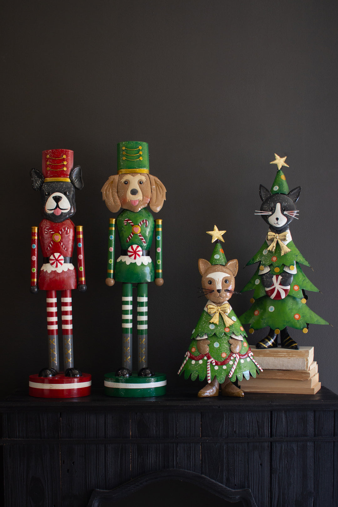 Set of 2 Painted Metal Cat Christmas Trees