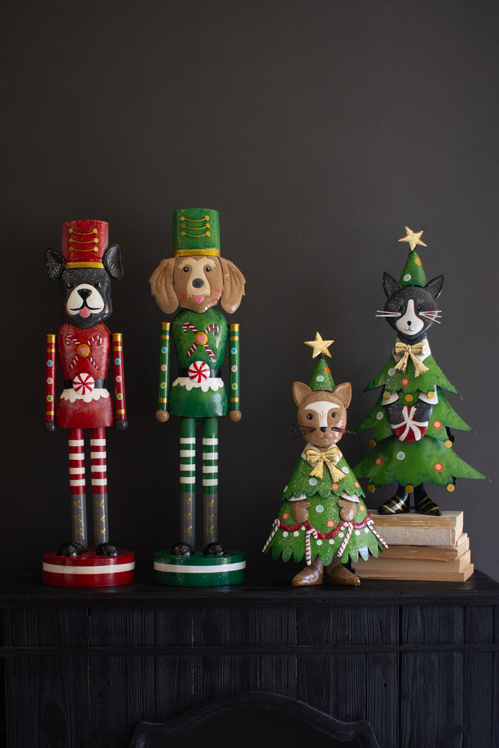 Set of 2 Painted Metal Cat Christmas Trees