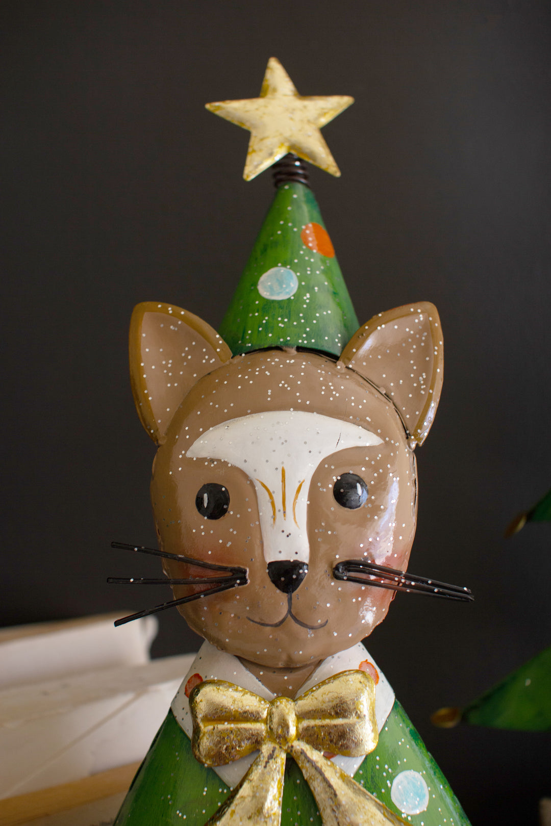 Set of 2 Painted Metal Cat Christmas Trees