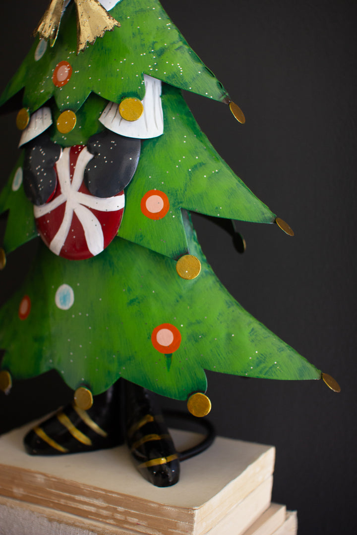 Set of 2 Painted Metal Cat Christmas Trees