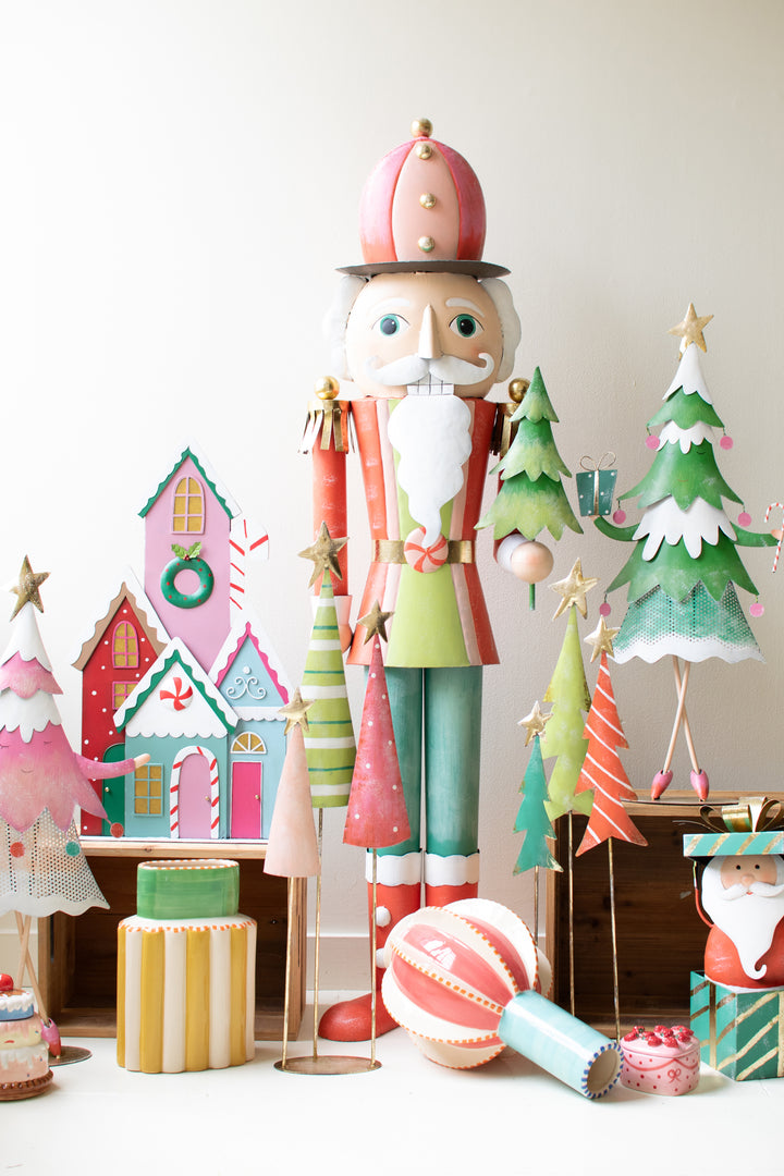 Set of 2 Painted Metal Christmas Tree Trios