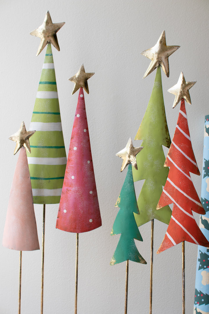 Set of 2 Painted Metal Christmas Tree Trios
