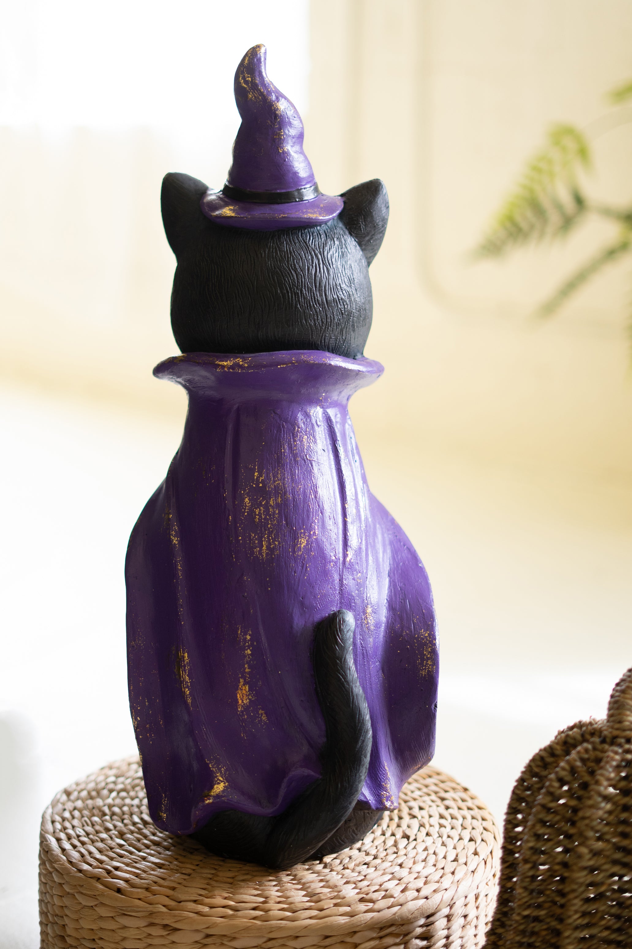 Painted Resin Black Cat with Purple Hat - Thumbnail 3