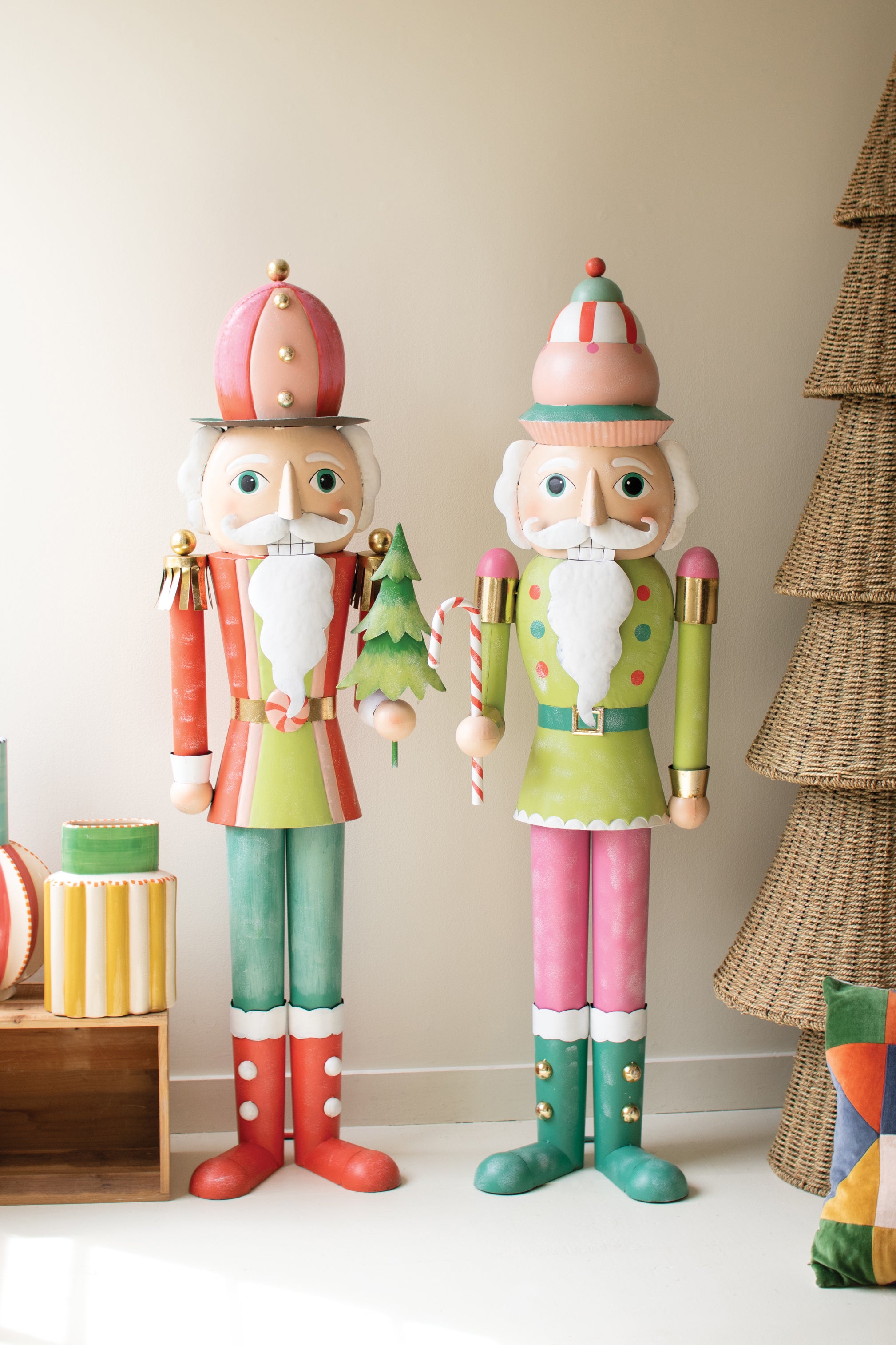 Set of 2 Life-Size Painted Metal Nutcrackers