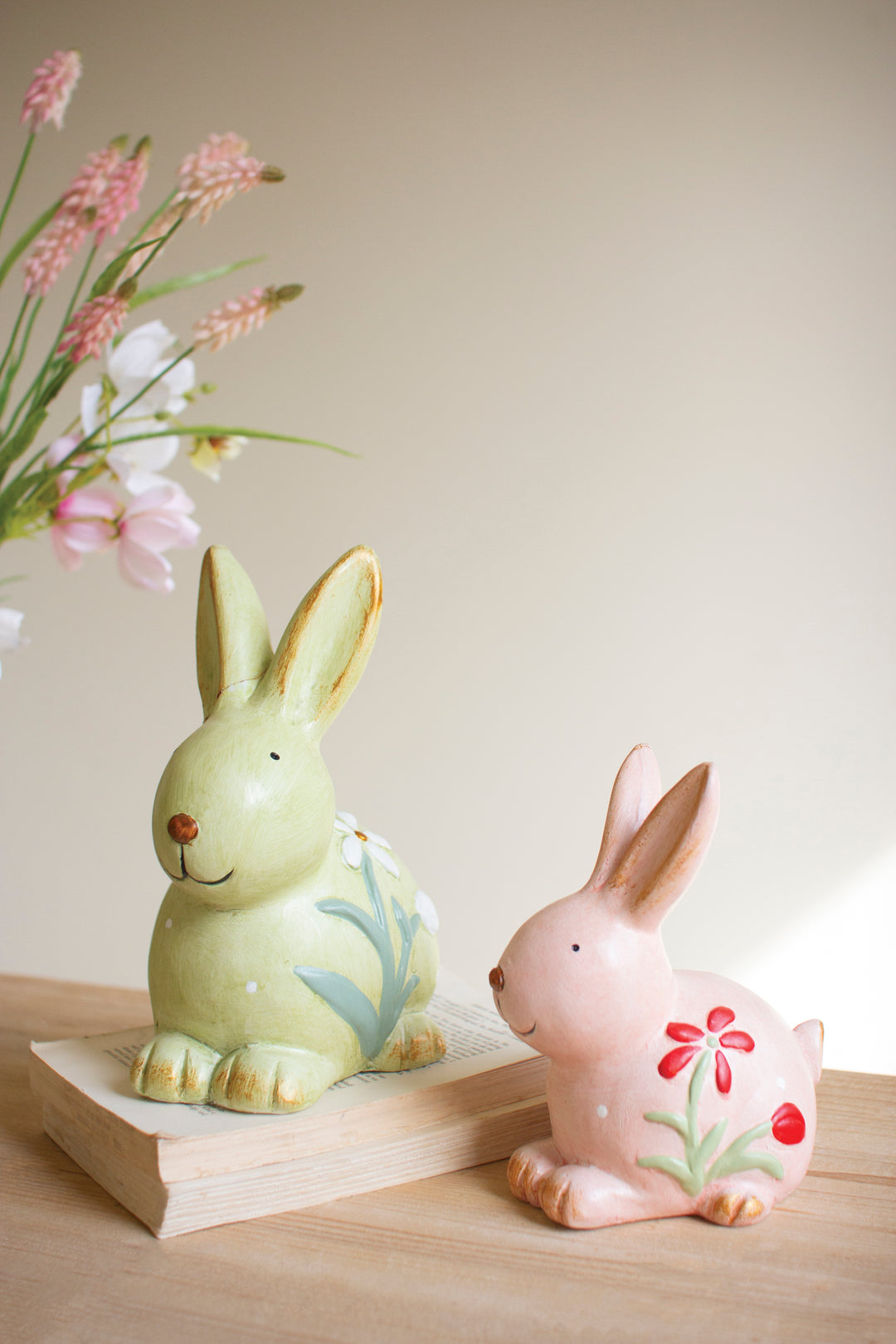 Set of 2 Colorful Faux Concrete Bunnies