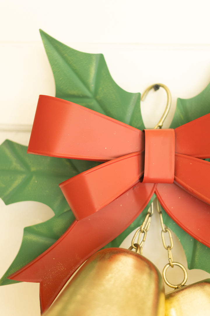 Painted Chrstmas Bells And Holly Door Hanger