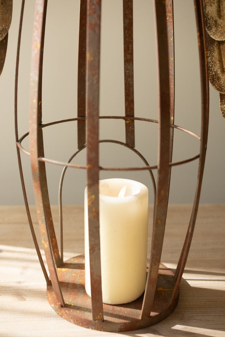 Rustic Metal and Gold Painted Christmas Angel Luminary