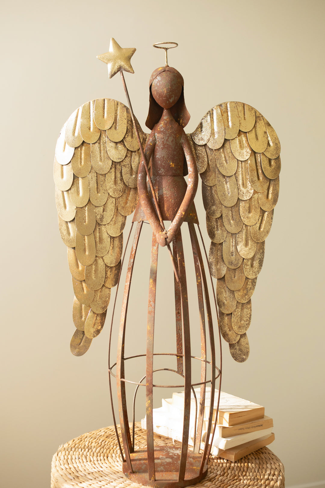 Rustic Metal and Gold Painted Christmas Angel Luminary