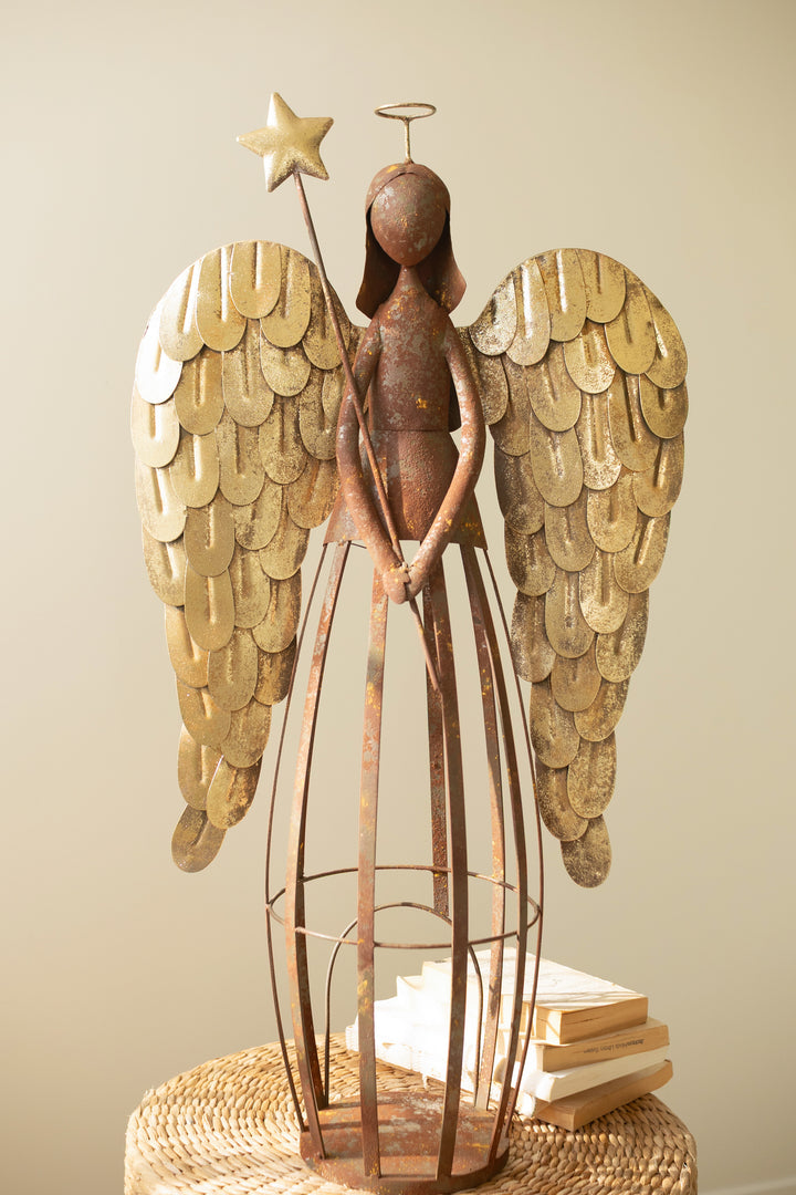 Rustic Metal and Gold Painted Christmas Angel Luminary