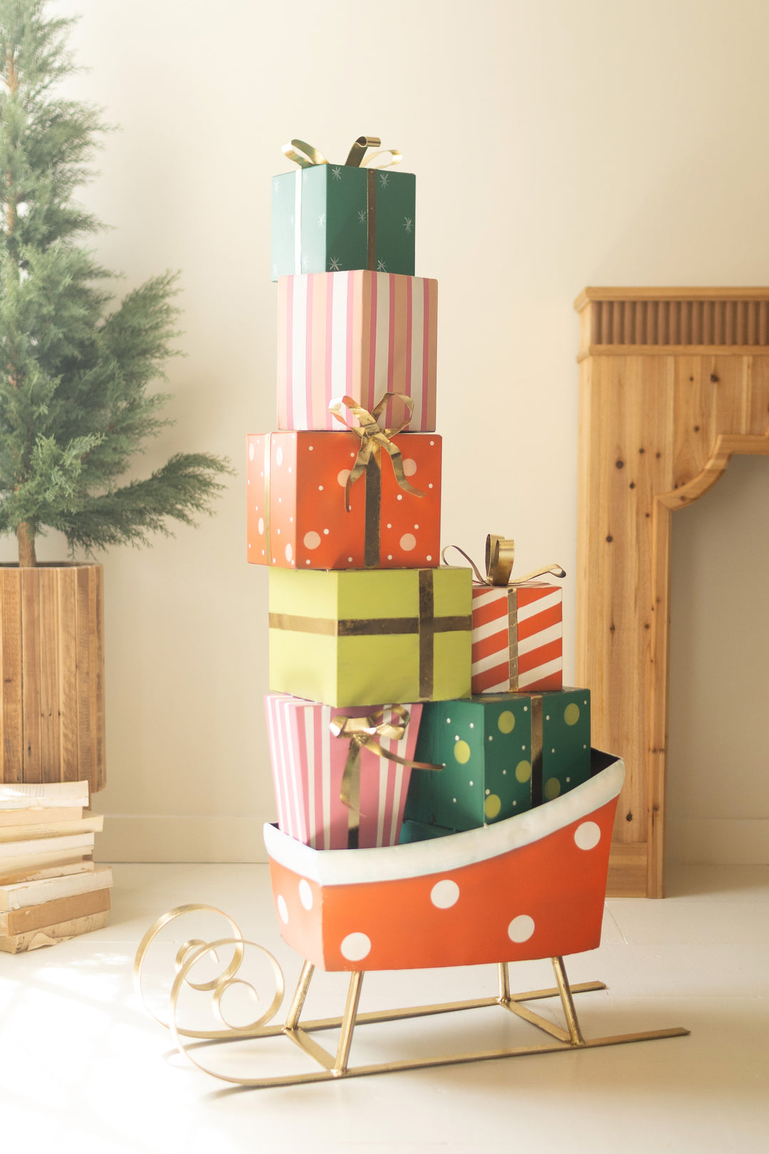 Giant Painted Metal Christmas Sleigh with Presents