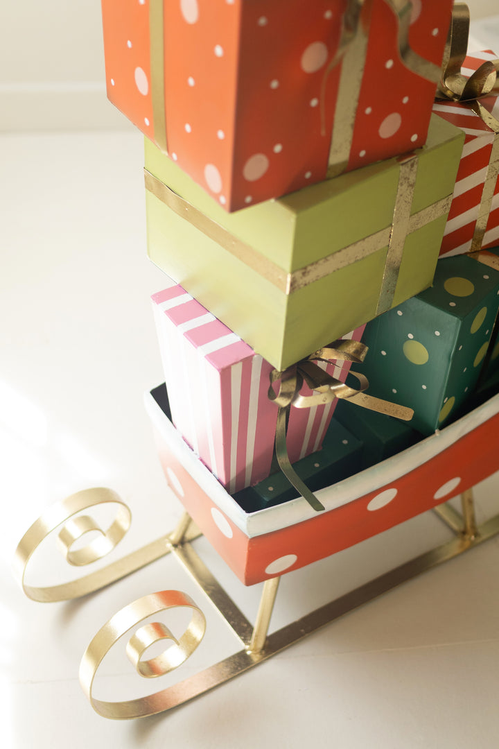 Giant Painted Metal Christmas Sleigh with Presents
