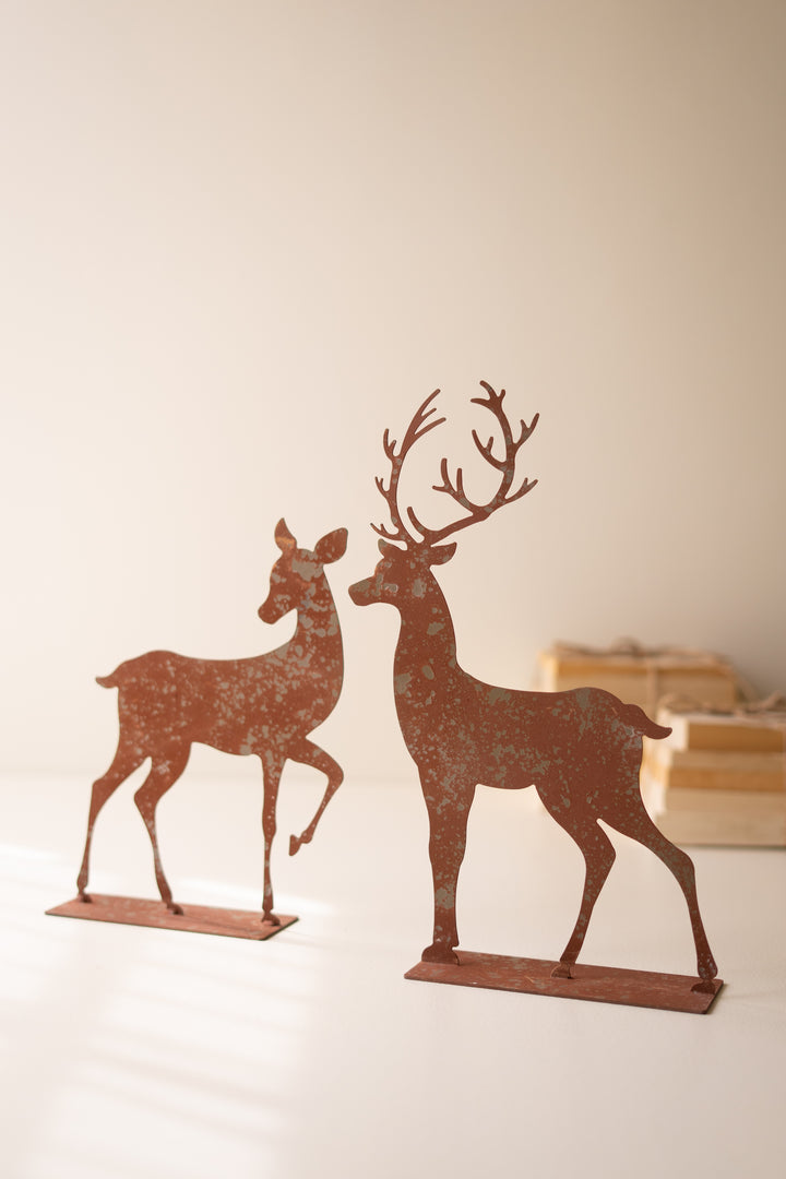 Set of 4 Rustic Metal Christmas Trees and Reindeer