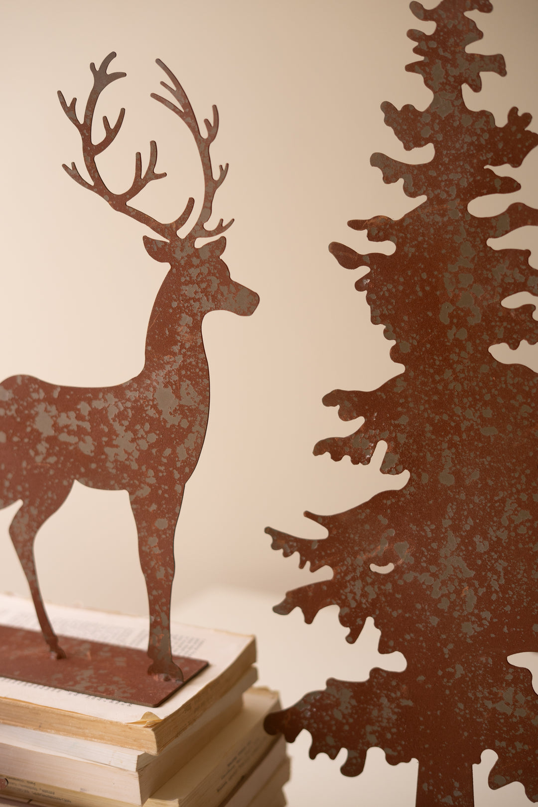 Set of 4 Rustic Metal Christmas Trees and Reindeer