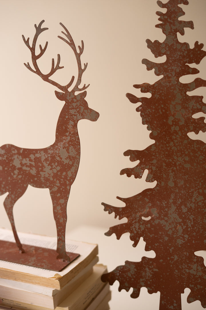 Set of 4 Rustic Metal Christmas Trees and Reindeer