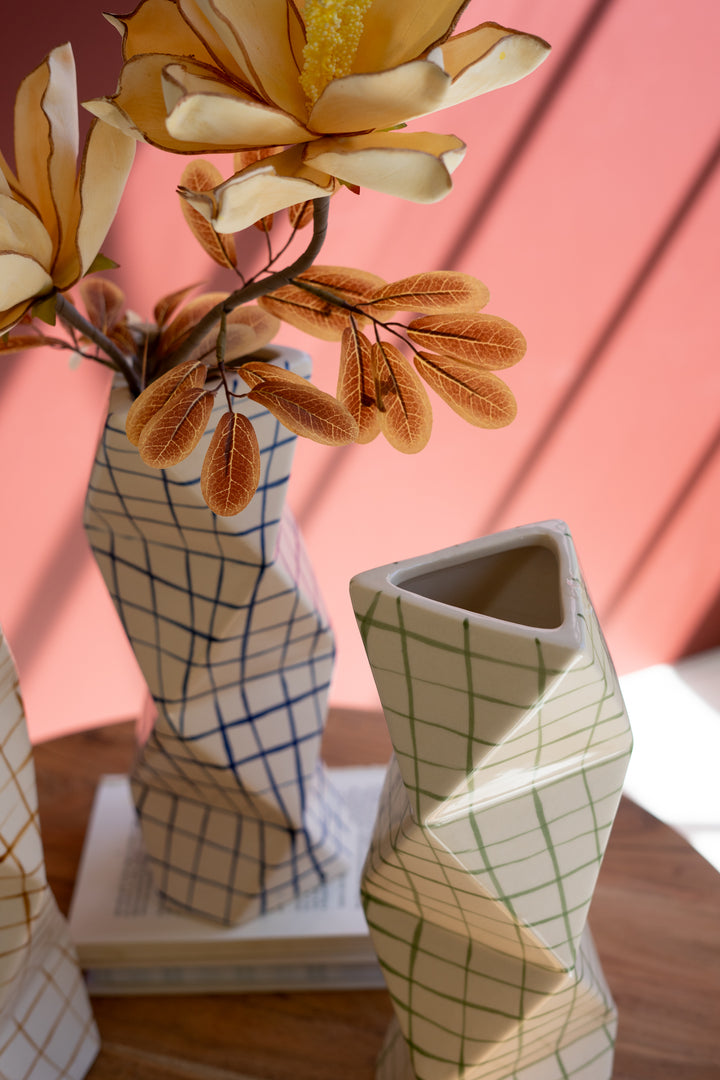 Set of 3 Geometric Ceramic Vases