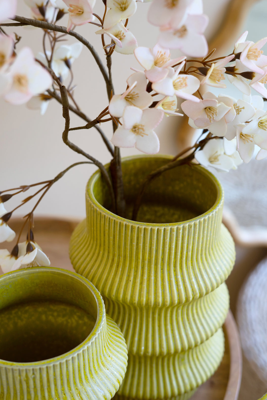Set Of 3 Chartreuse Ceramic Vases