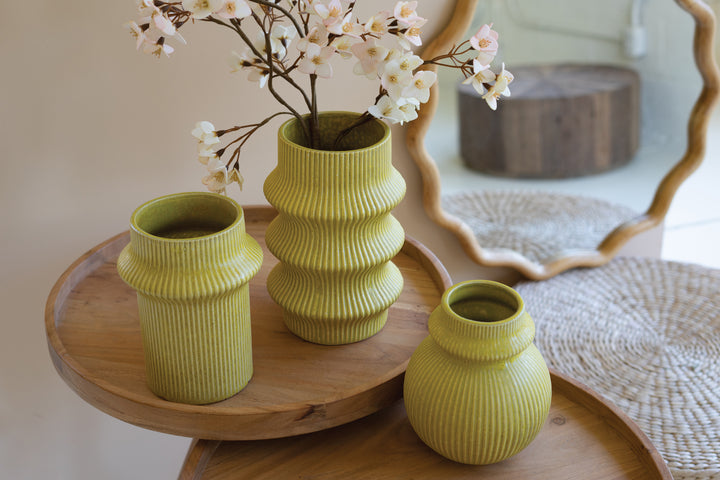 Set Of 3 Yellow Ceramic Vases