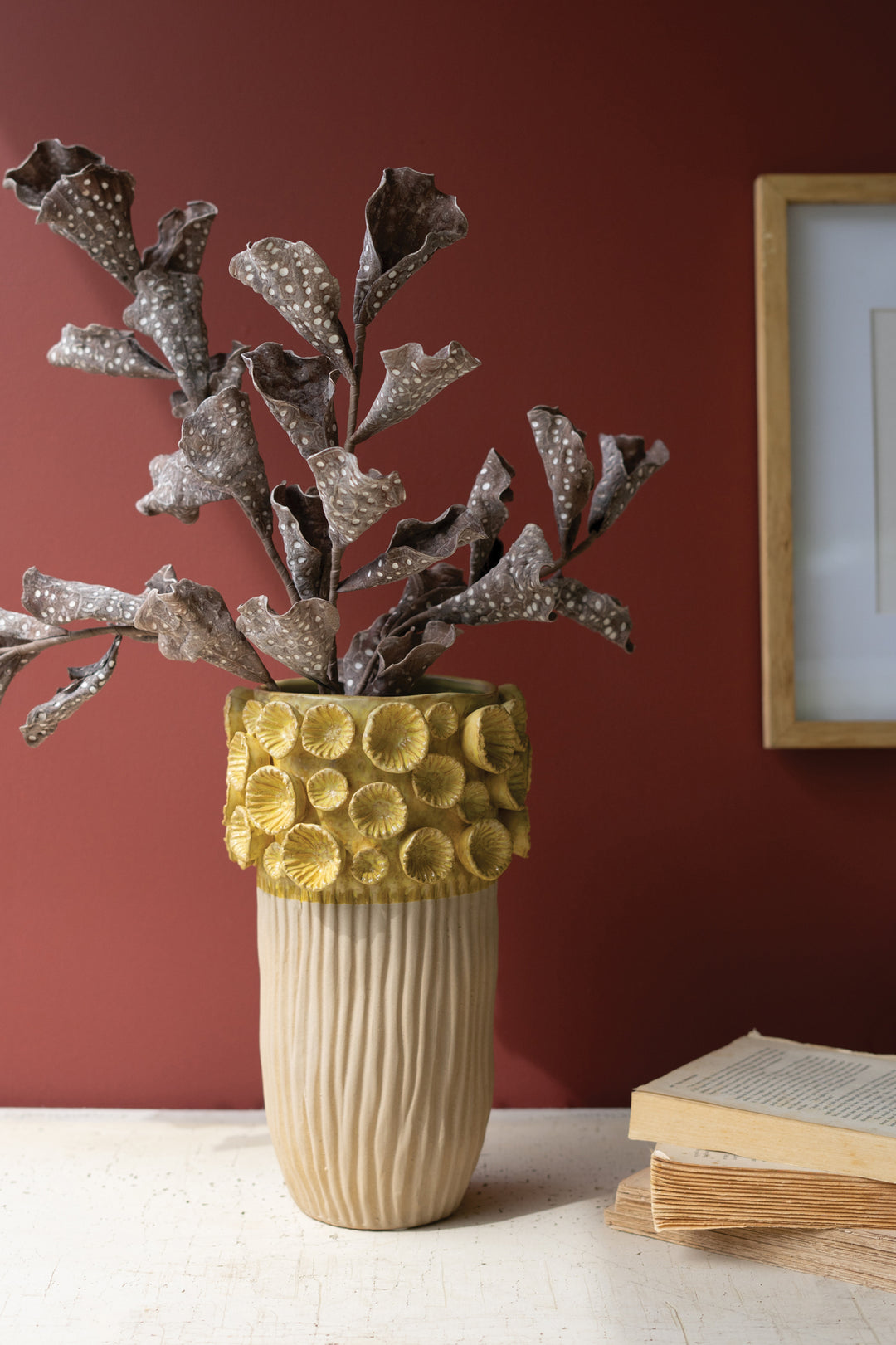 Large Ceramic Vase with Yellow Flower Detail