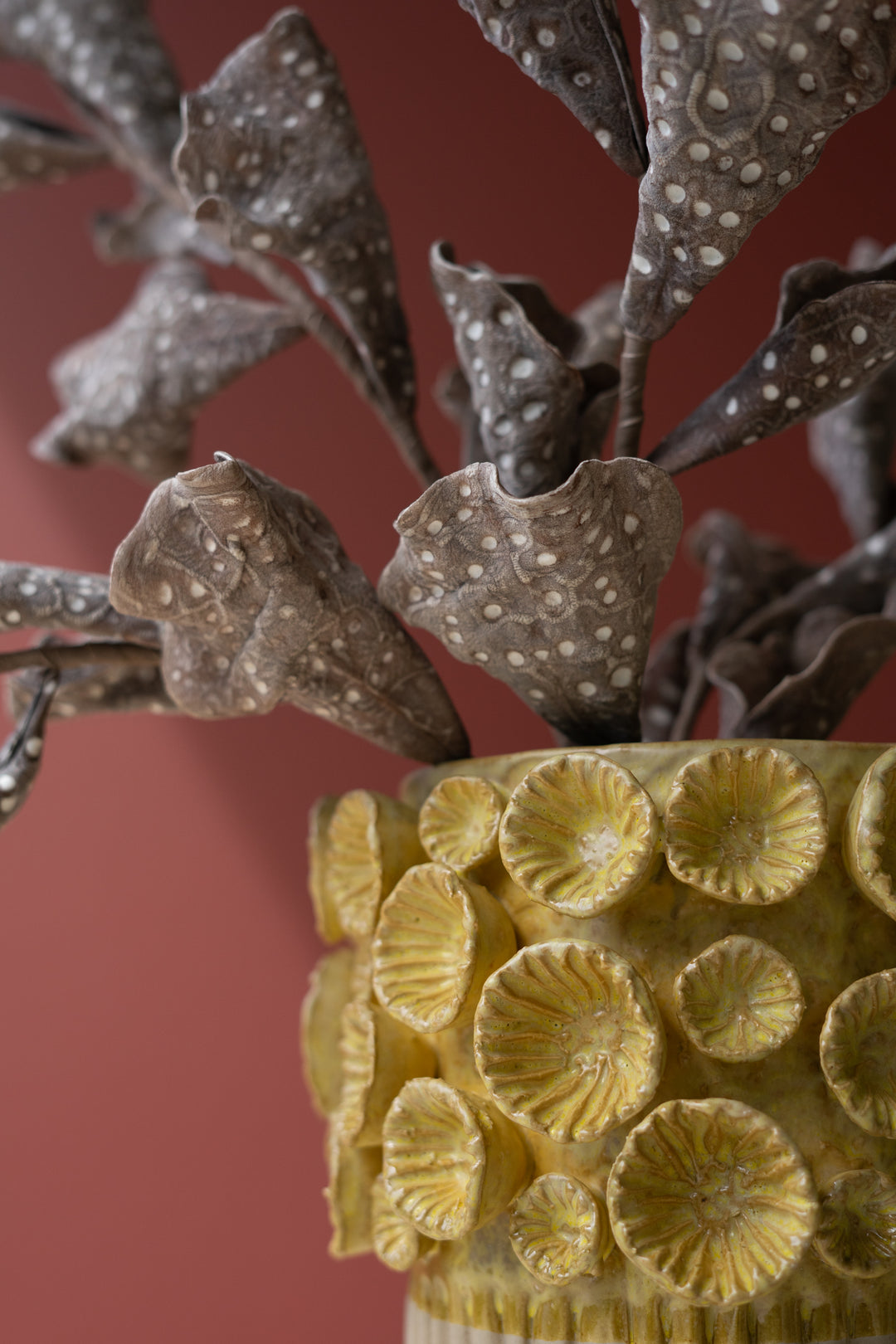 Large Ceramic Vase with Yellow Flower Detail