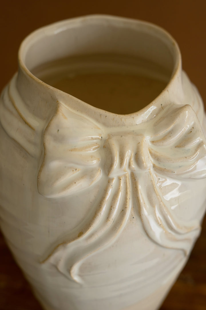 White Ceramic Vase with Bow