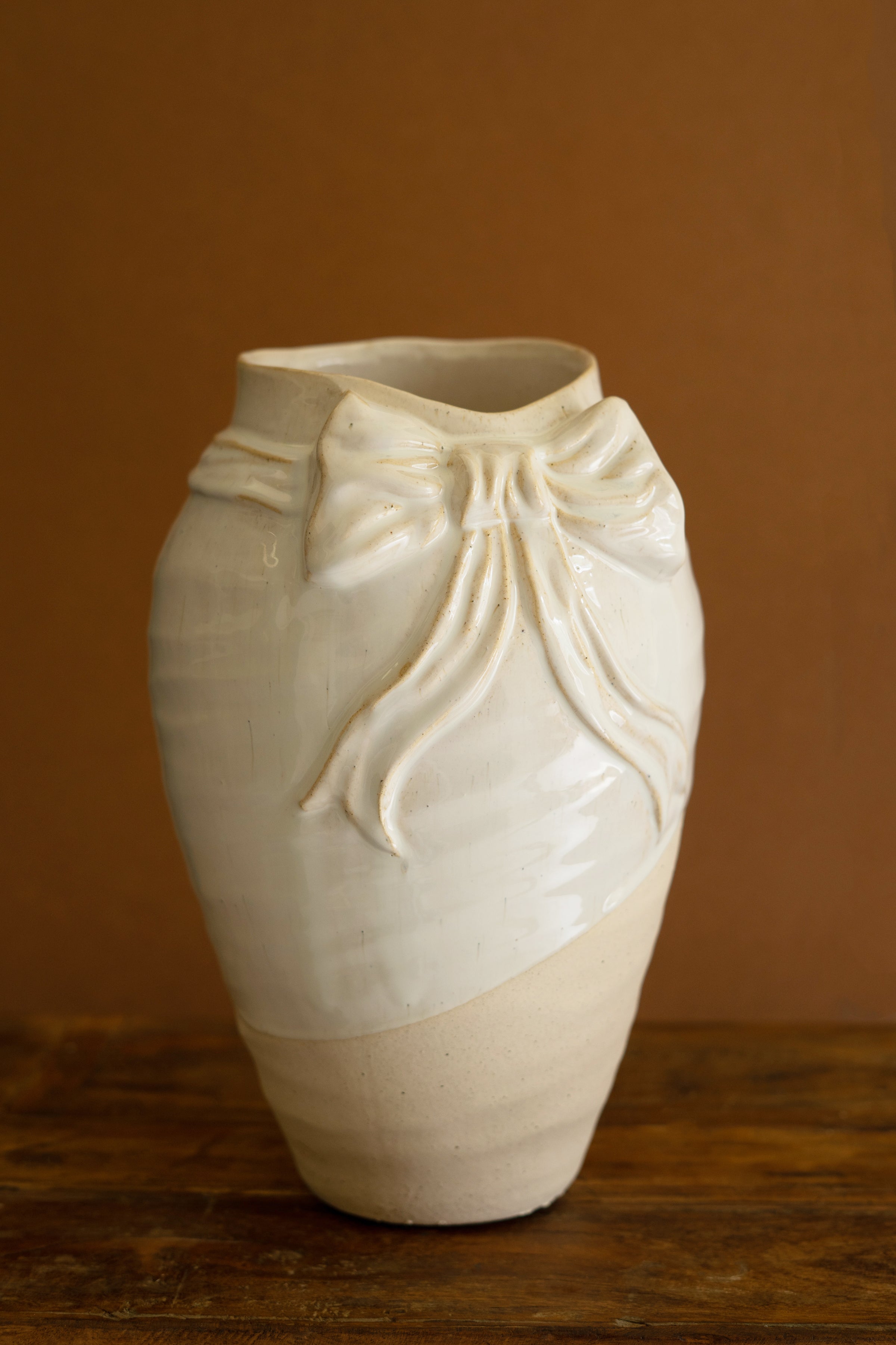 White Ceramic Vase with Bow