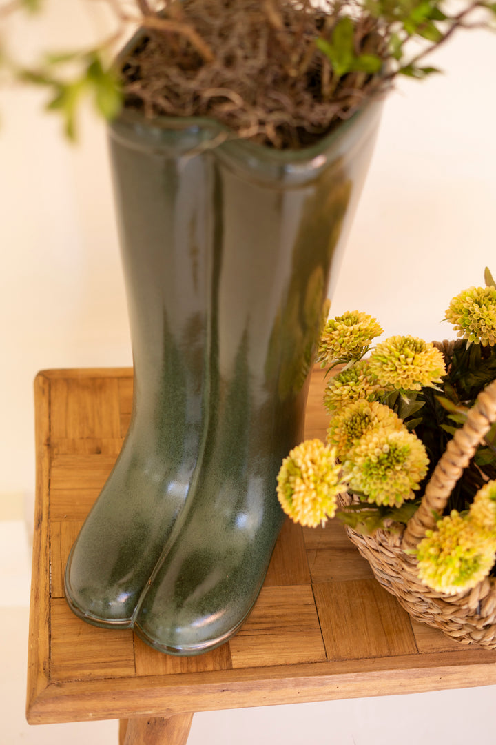 Large Ceramic Green Boot Vase