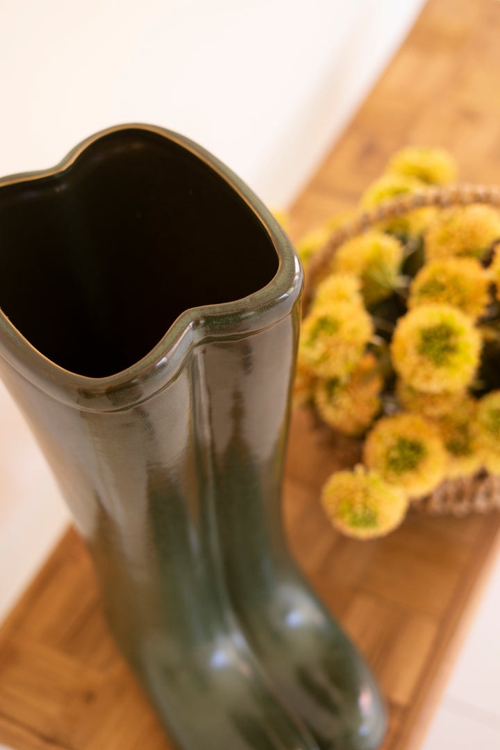 Large Ceramic Green Boot Vase
