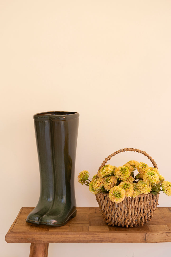 Large Ceramic Green Boot Vase
